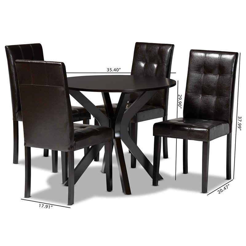 Bowery Hill Dark Brown Faux Leather Wood 5-Piece Dining Set