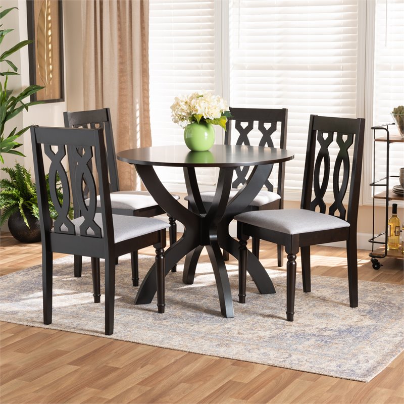 Bowery Hill Gray Fabric and Dark Brown Finished Wood 5-Piece Dining Set
