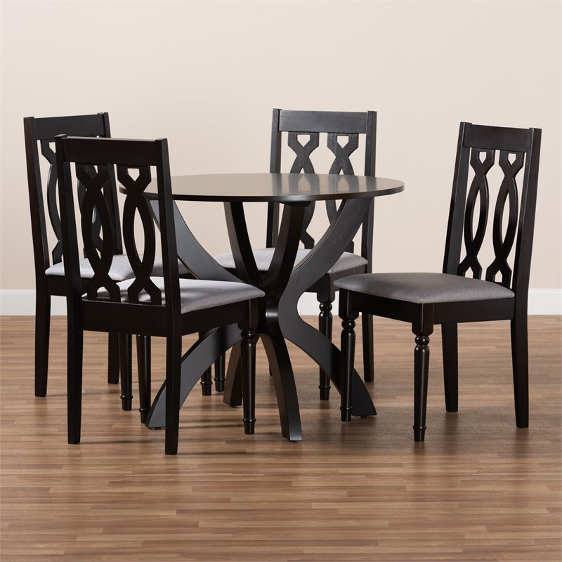 Bowery Hill Gray Fabric and Dark Brown Finished Wood 5-Piece Dining Set