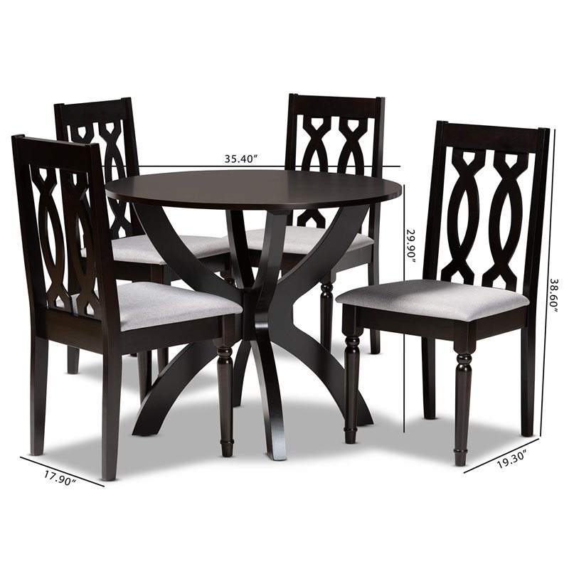 Bowery Hill Gray Fabric and Dark Brown Finished Wood 5-Piece Dining Set