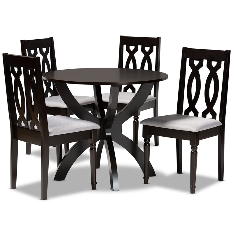 Bowery Hill Gray Fabric and Dark Brown Finished Wood 5-Piece Dining Set