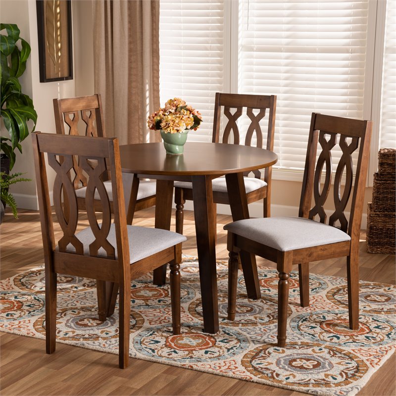 Bowery Hill Gray Fabric and Walnut Finished Wood 5-Piece Dining Set