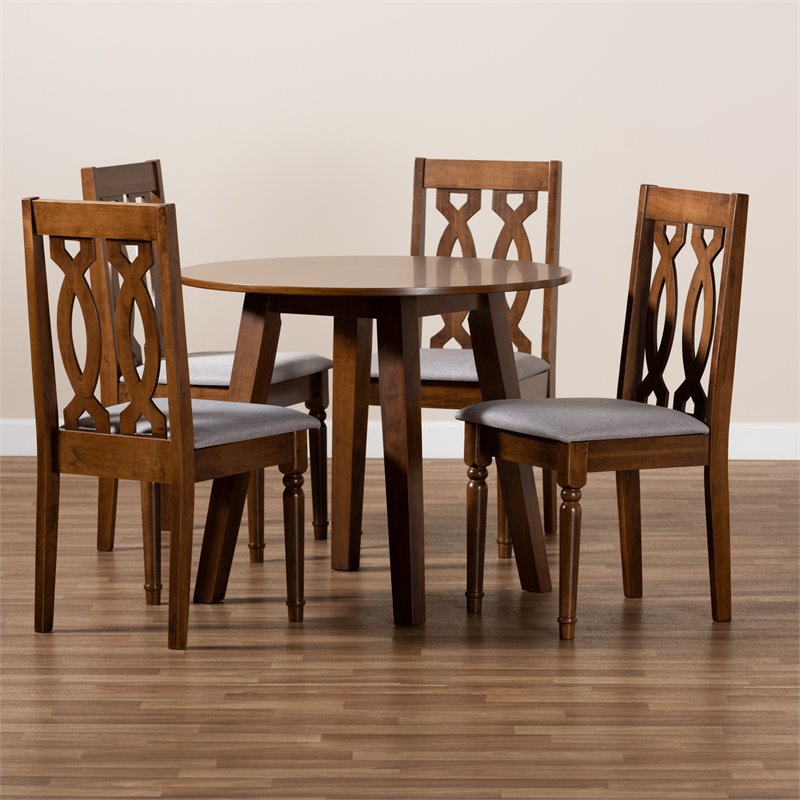 Bowery Hill Gray Fabric and Walnut Finished Wood 5-Piece Dining Set