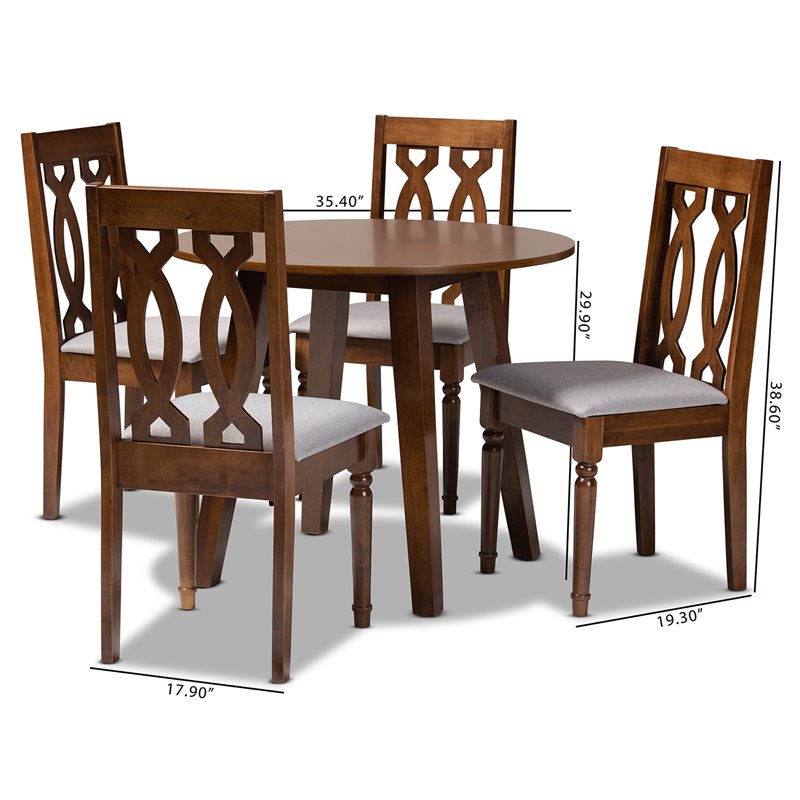 Bowery Hill Gray Fabric and Walnut Finished Wood 5-Piece Dining Set