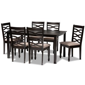 Bowery Hill Sand Fabric Dark Brown Finished Wood 7-Piece Dining Set