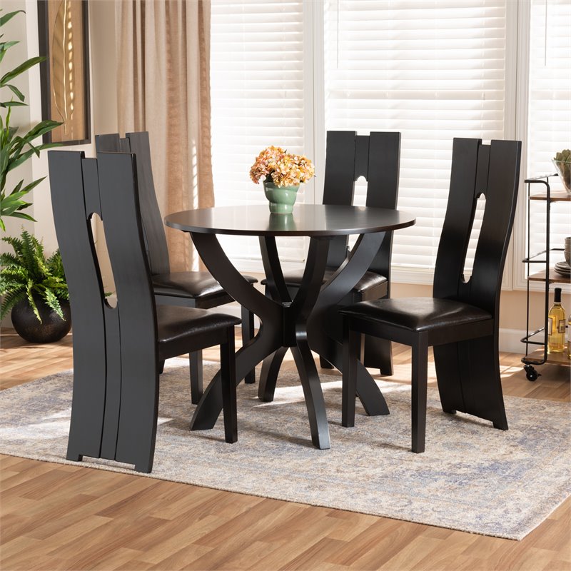 Bowery Hill Dark Brown Faux Leather Wood 5-Piece Dining Set