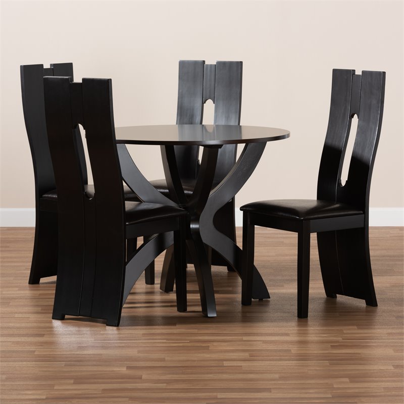 Bowery Hill Dark Brown Faux Leather Wood 5-Piece Dining Set