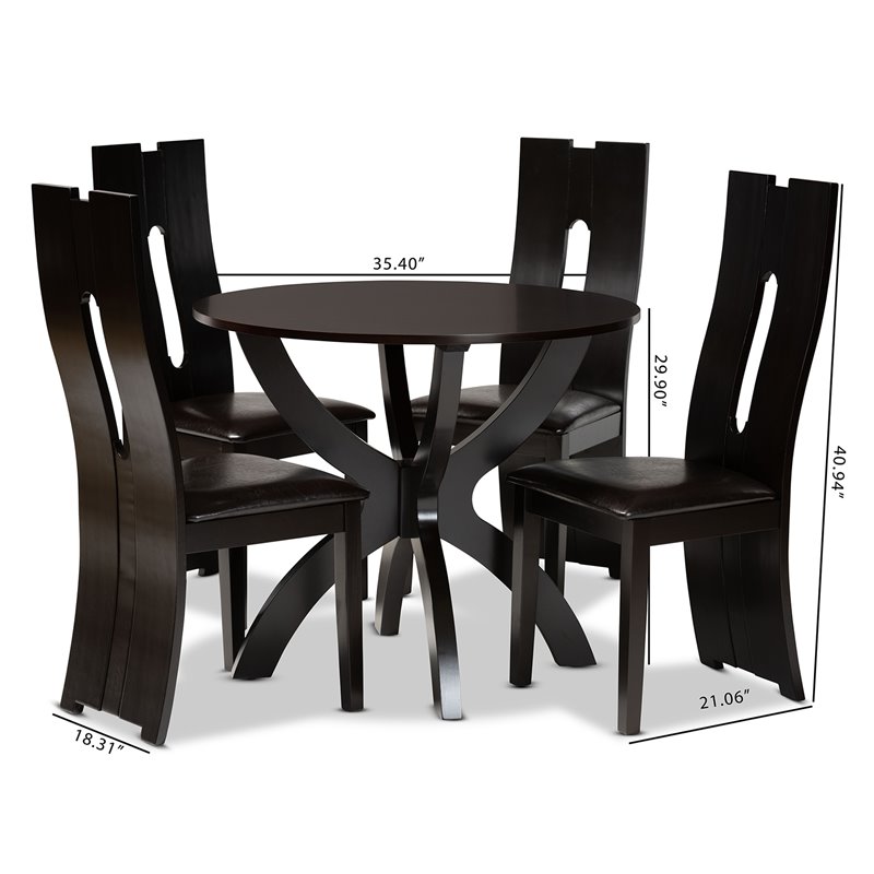 Bowery Hill Dark Brown Faux Leather Wood 5-Piece Dining Set