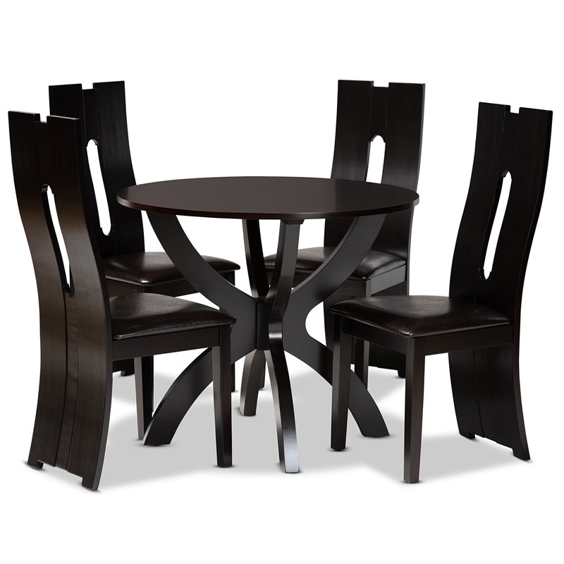 Bowery Hill Dark Brown Faux Leather Wood 5-Piece Dining Set