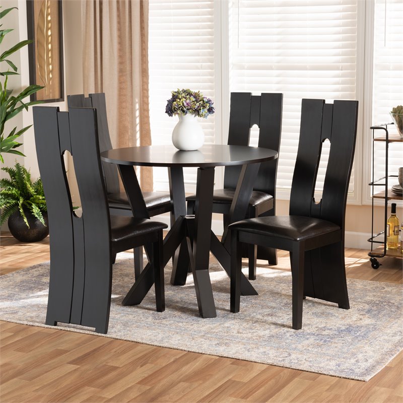 Bowery Hill Dark Brown Faux Leather Wood 5-Piece Dining Set
