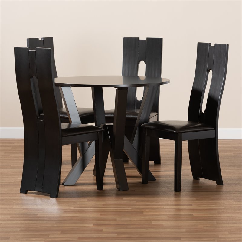 Bowery Hill Dark Brown Faux Leather Wood 5-Piece Dining Set