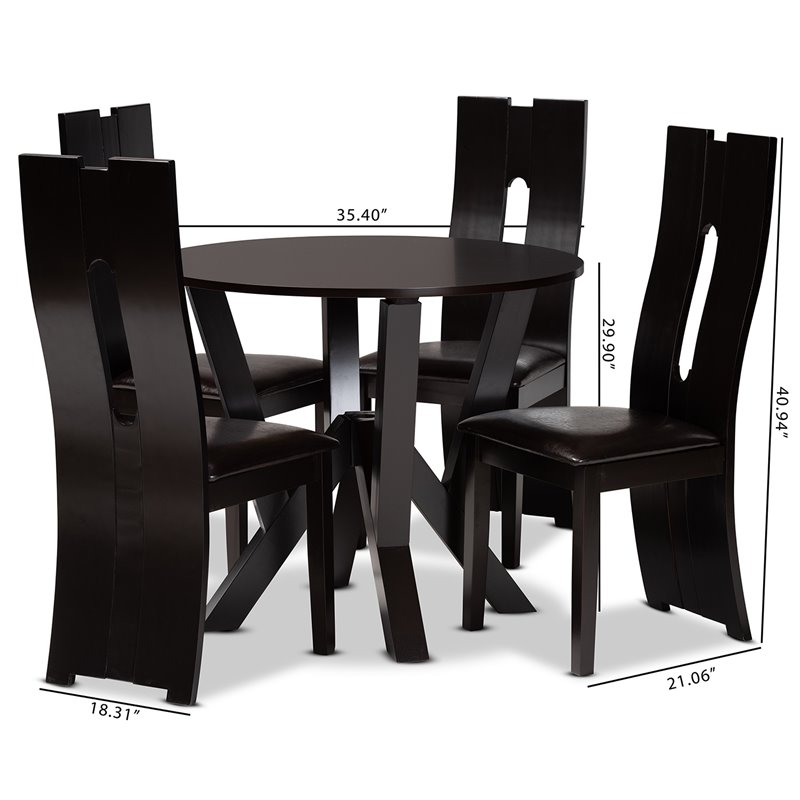 Bowery Hill Dark Brown Faux Leather Wood 5-Piece Dining Set