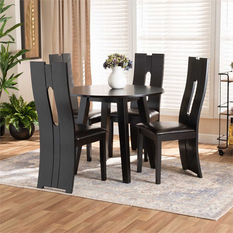 Bowery Hill Dark Brown Faux Leather Wood 5-Piece Dining Set