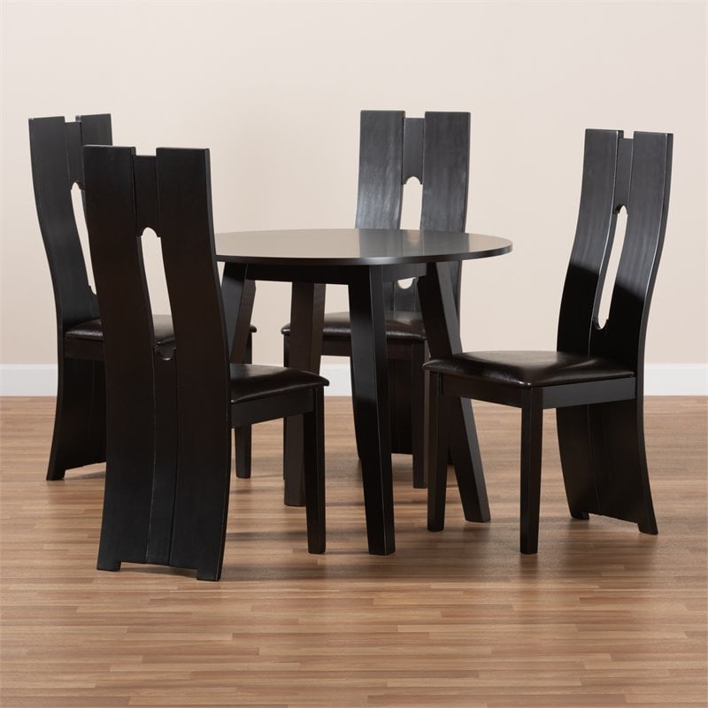 Bowery Hill Dark Brown Faux Leather Wood 5-Piece Dining Set