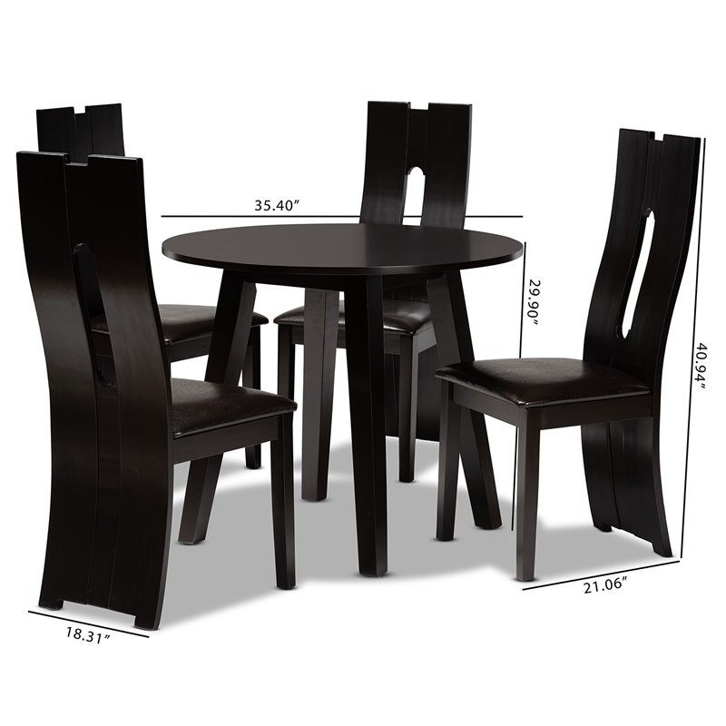 Bowery Hill Dark Brown Faux Leather Wood 5-Piece Dining Set