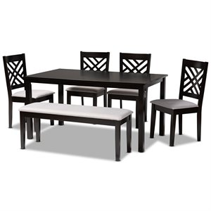 Bowery Hill Gray Fabric Dark Brown Finished Wood 6-Piece Dining Set