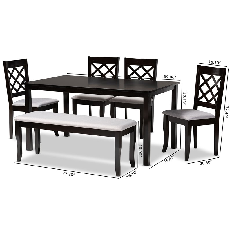 Bowery Hill Gray Fabric and Dark Brown Finished Wood 6-Piece Dining Set