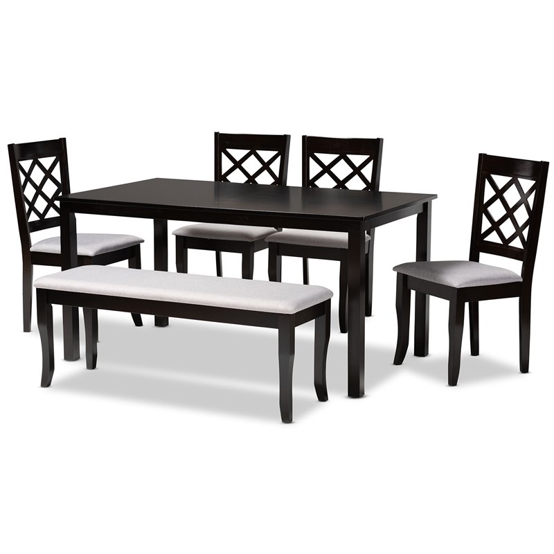 Bowery Hill Gray Fabric and Dark Brown Finished Wood 6-Piece Dining Set