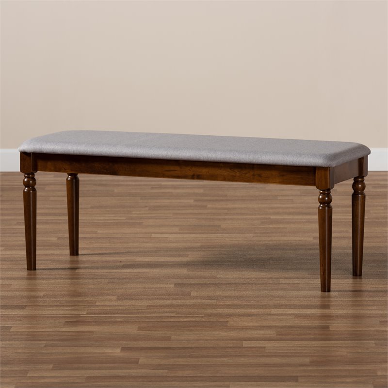 Bowery Hill Modern Grey Upholstered and Walnut Brown Finished Wood Dining Bench