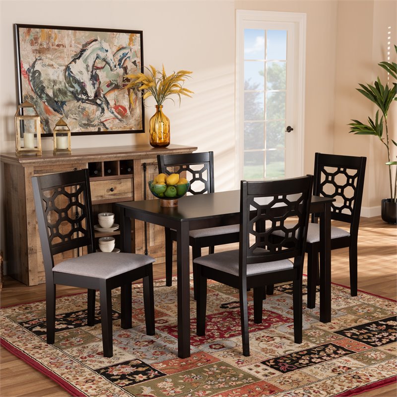 Bowery Hill Grey Upholstered and Brown Finished Wood 5-Piece Dining Set