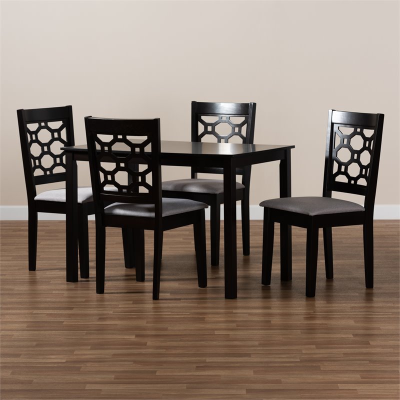 Bowery Hill Grey Upholstered and Brown Finished Wood 5-Piece Dining Set