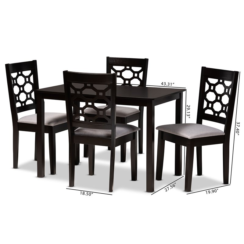 Bowery Hill Grey Upholstered and Brown Finished Wood 5-Piece Dining Set