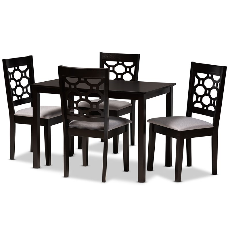 Bowery Hill Grey Upholstered and Brown Finished Wood 5-Piece Dining Set