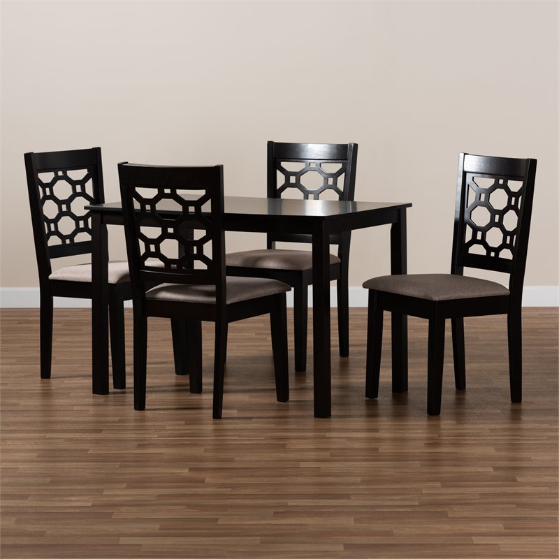 Bowery Hill Sand Upholstered and Brown Finished Wood 5-Piece Dining Set