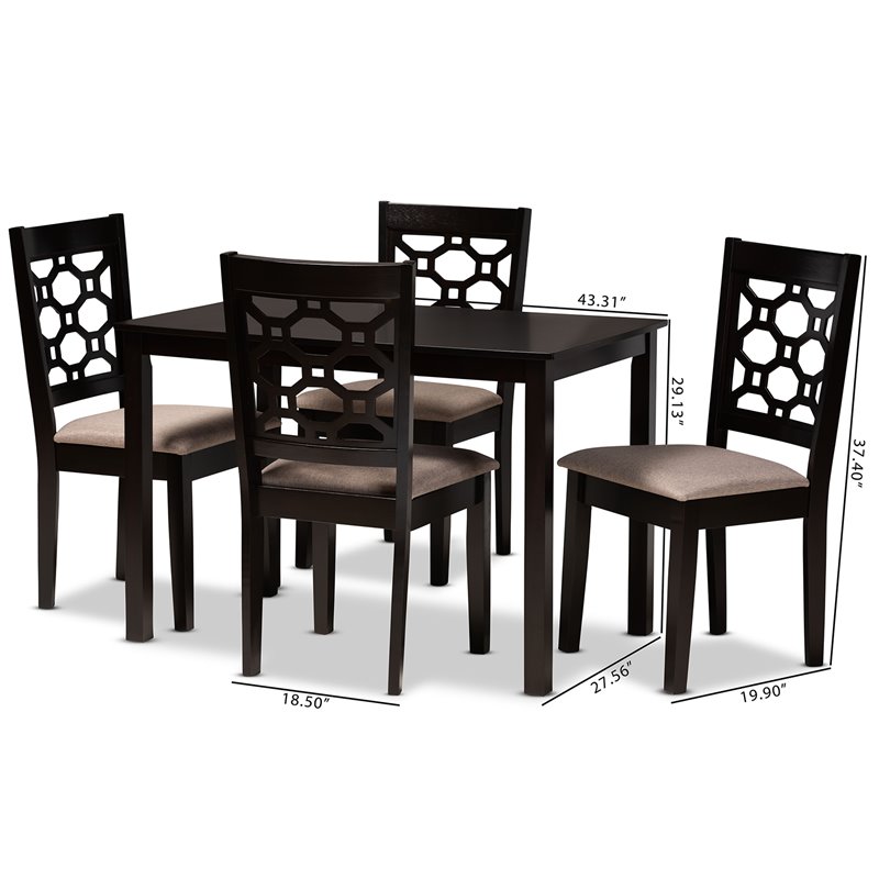 Bowery Hill Sand Upholstered and Brown Finished Wood 5-Piece Dining Set