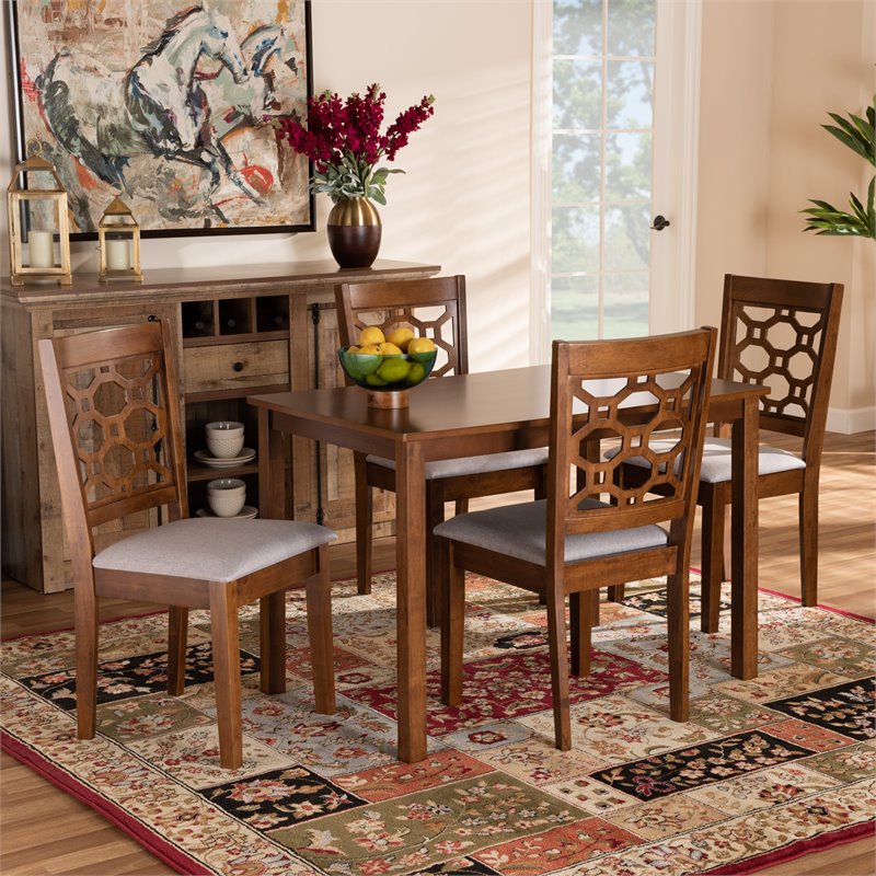 Bowery Hill Grey Upholstered and Walnut Brown Finished Wood 5-Piece Dining Set