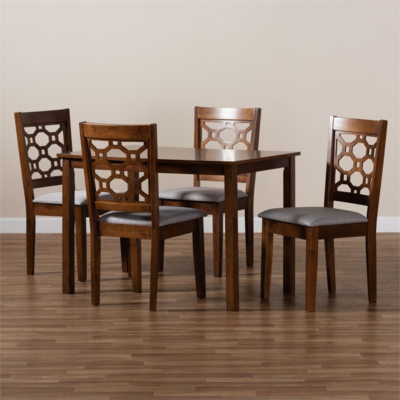 Bowery Hill Grey Upholstered and Walnut Brown Finished Wood 5-Piece Dining Set