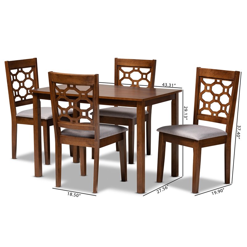 Bowery Hill Grey Upholstered and Walnut Brown Finished Wood 5-Piece Dining Set