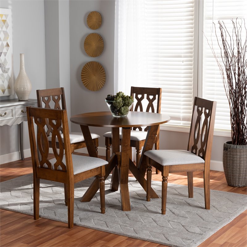 Bowery Hill Grey Fabric and Walnut Brown Finished Wood 5-Piece Dining Set