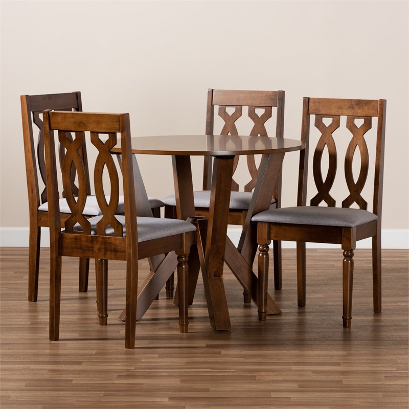 Bowery Hill Grey Fabric and Walnut Brown Finished Wood 5-Piece Dining Set