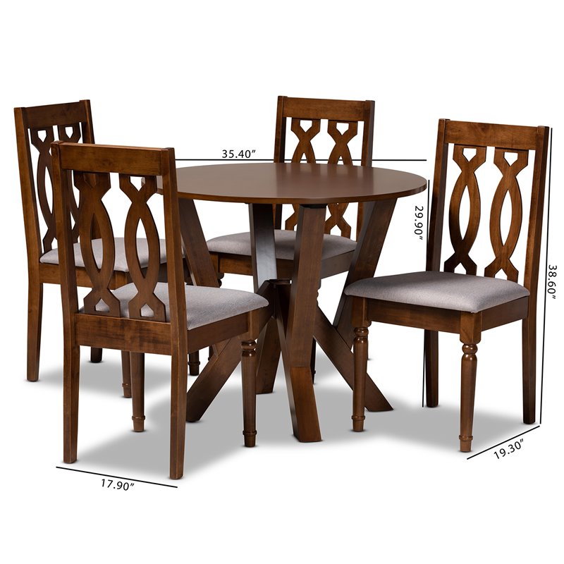 Bowery Hill Grey Fabric and Walnut Brown Finished Wood 5-Piece Dining Set