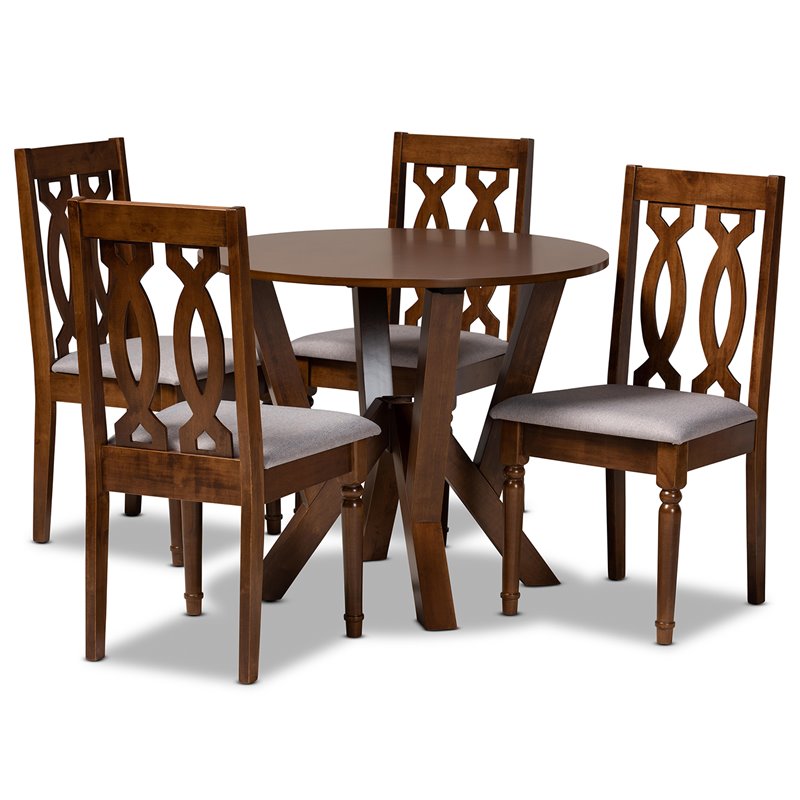 Bowery Hill Grey Fabric and Walnut Brown Finished Wood 5-Piece Dining Set
