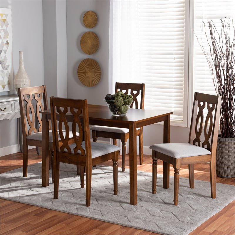 Bowery Hill Rectangle Wooden 5-Piece Dining Table Set in Walnut Brown Finish
