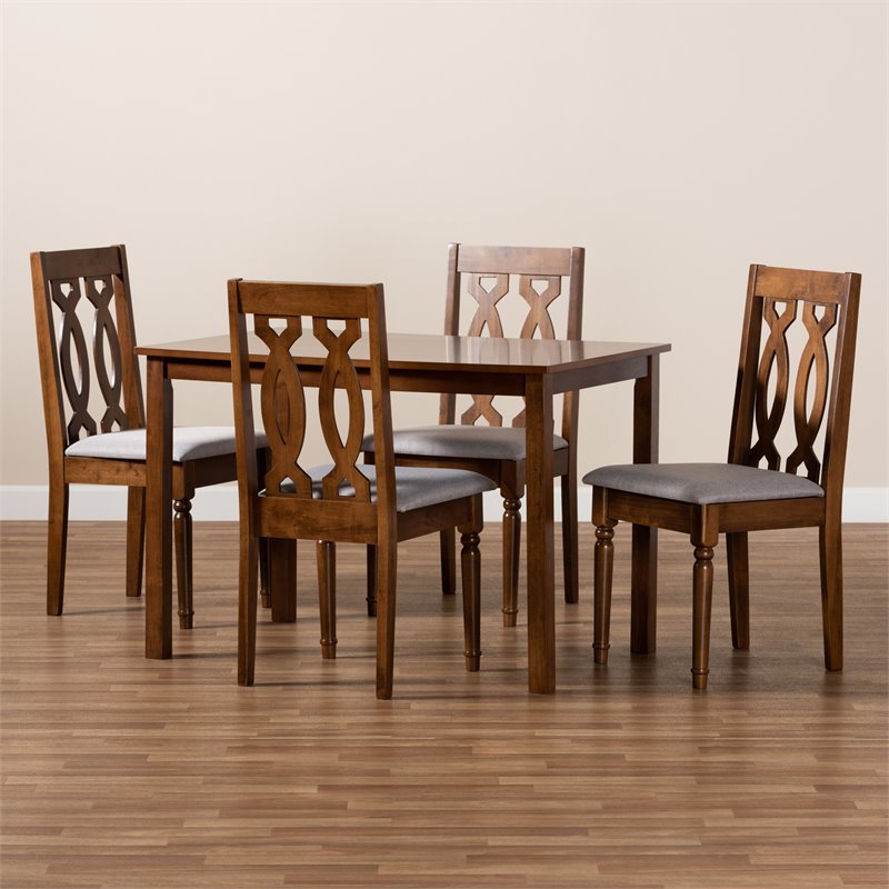 Bowery Hill Rectangle Wooden 5-Piece Dining Table Set in Walnut Brown Finish