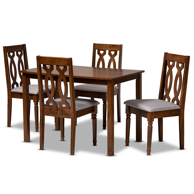 Bowery Hill Rectangle Wooden 5-Piece Dining Table Set in Walnut Brown Finish
