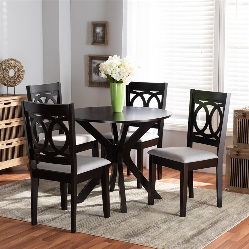 Bowery Hill Grey Fabric and Dark Brown Finished Wood 5-Piece Dining Set