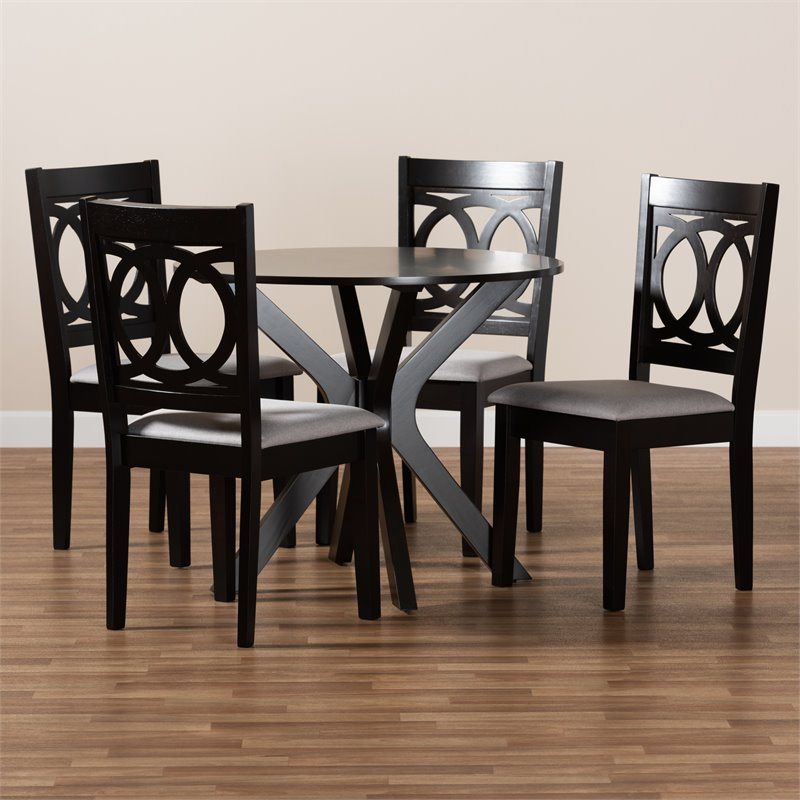 Bowery Hill Grey Fabric and Dark Brown Finished Wood 5-Piece Dining Set