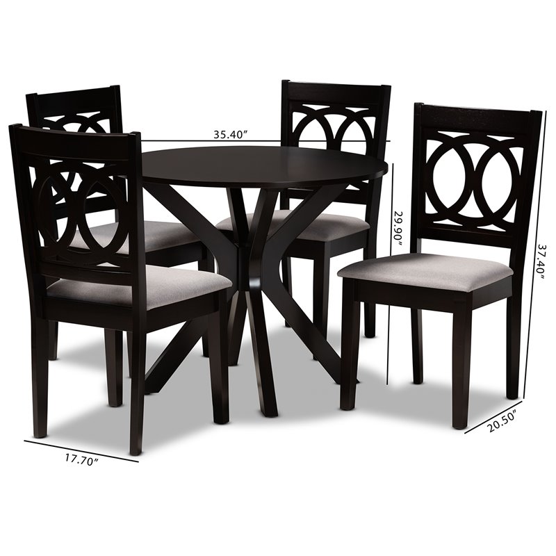Bowery Hill Grey Fabric and Dark Brown Finished Wood 5-Piece Dining Set