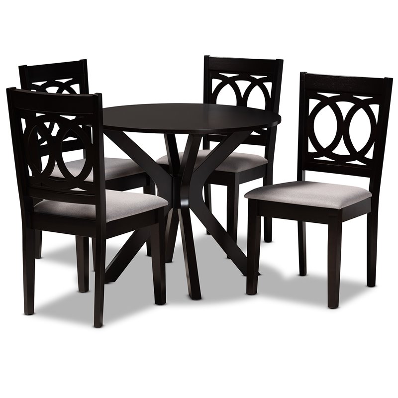 Bowery Hill Grey Fabric and Dark Brown Finished Wood 5-Piece Dining Set