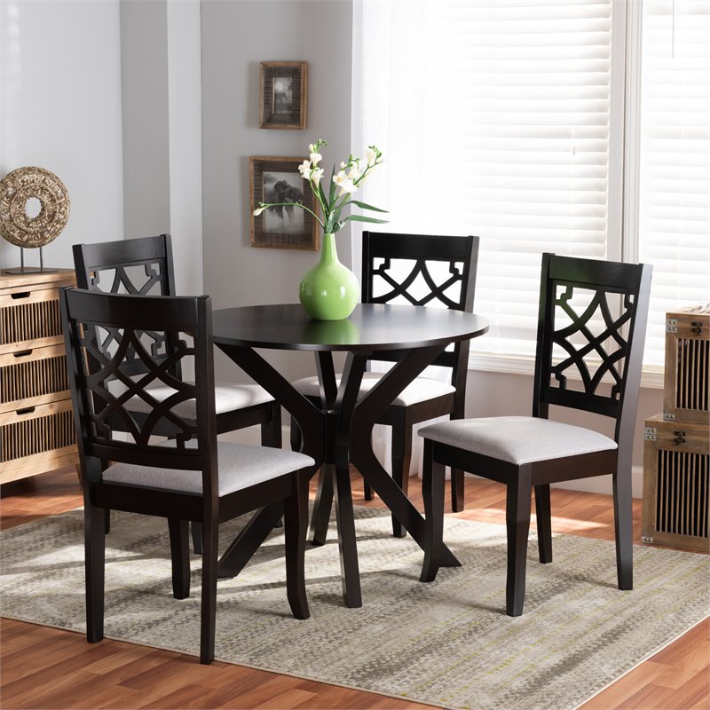 Bowery Hill Grey Fabric and Dark Brown Finished Wood 5-Piece Dining Set