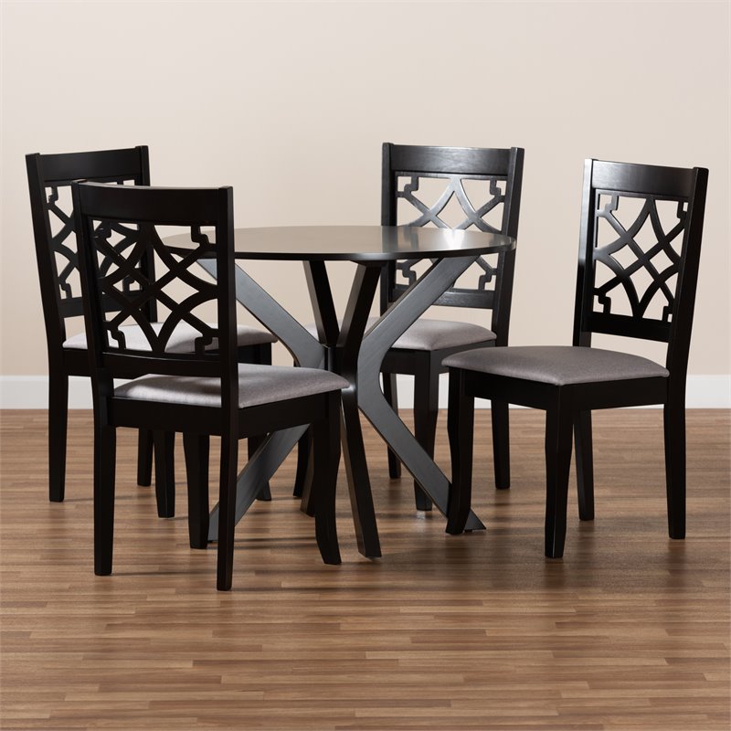 Bowery Hill Grey Fabric and Dark Brown Finished Wood 5-Piece Dining Set