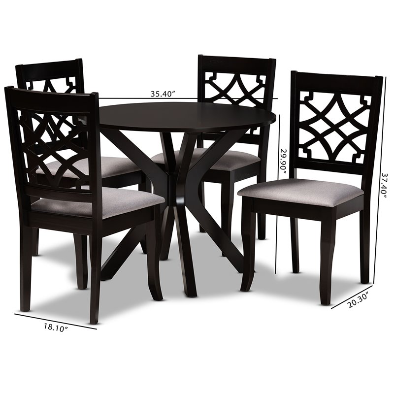 Bowery Hill Grey Fabric and Dark Brown Finished Wood 5-Piece Dining Set