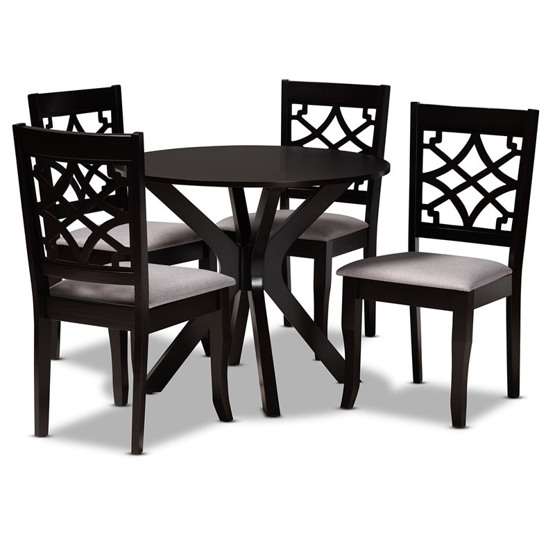 Bowery Hill Grey Fabric and Dark Brown Finished Wood 5-Piece Dining Set