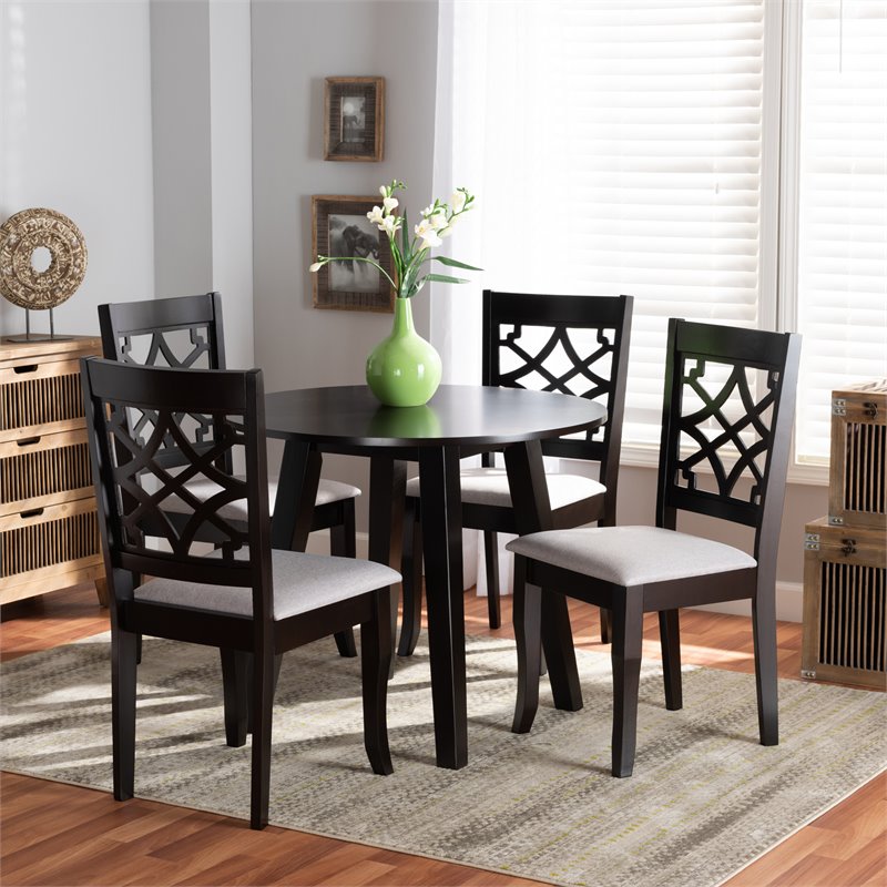 Bowery Hill Grey Fabric and Dark Brown Finished Wood 5-Piece Dining Set
