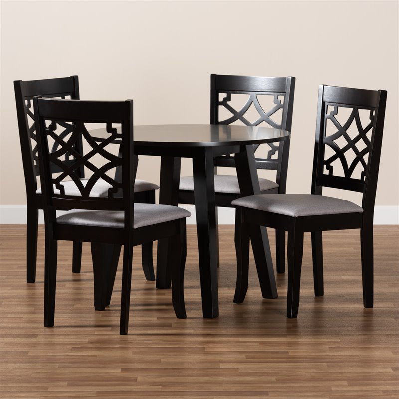 Bowery Hill Grey Fabric and Dark Brown Finished Wood 5-Piece Dining Set