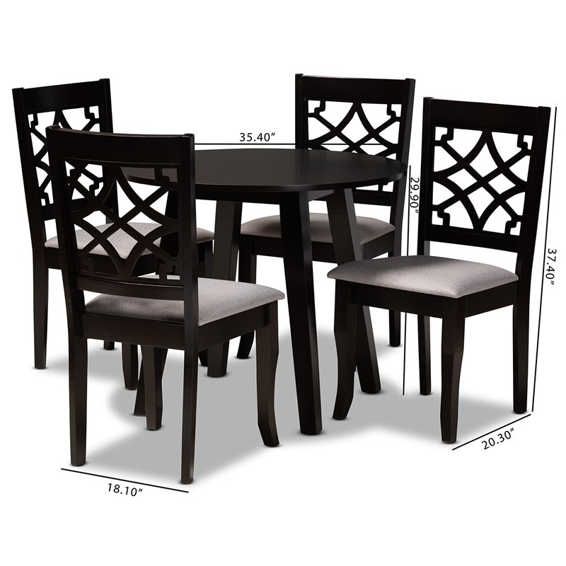 Bowery Hill Grey Fabric and Dark Brown Finished Wood 5-Piece Dining Set